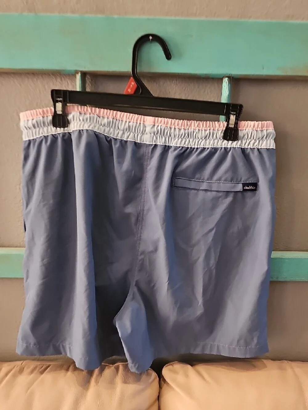 chubbies Blue Swim Shorts with Pink Waistband